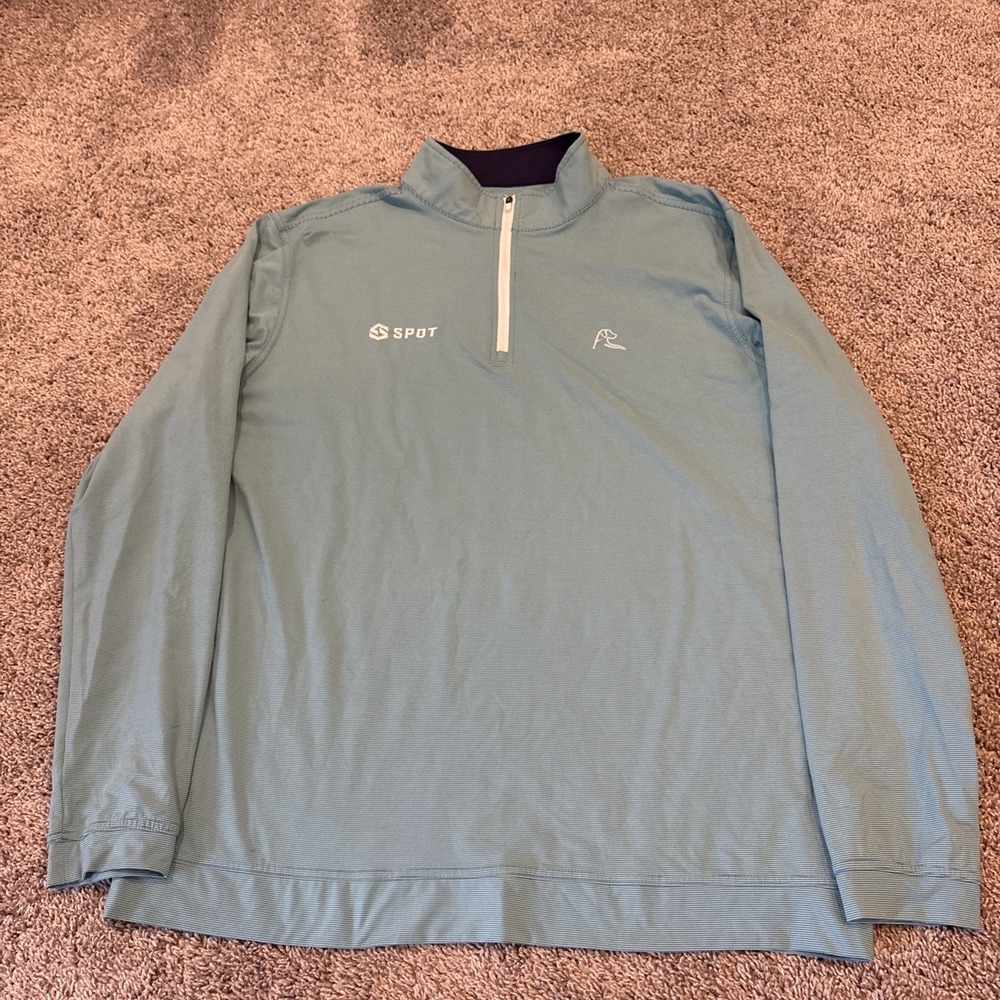Rhoback Mens Blue / Teal Striped 1/4 Zip Pullover Top Size XL Golf SPOT LOGO